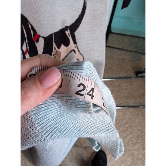 ModCloth Light Blue Intarsia Knit Hound Dog Crew Neck Sweater Basset Dog Lover - Picture 9 of 10